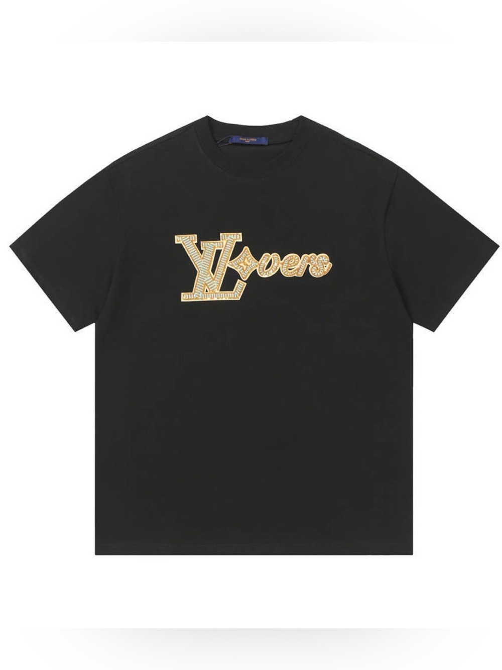 Louis Vuitton Black T-Shirt with Gold LV Lovers Script